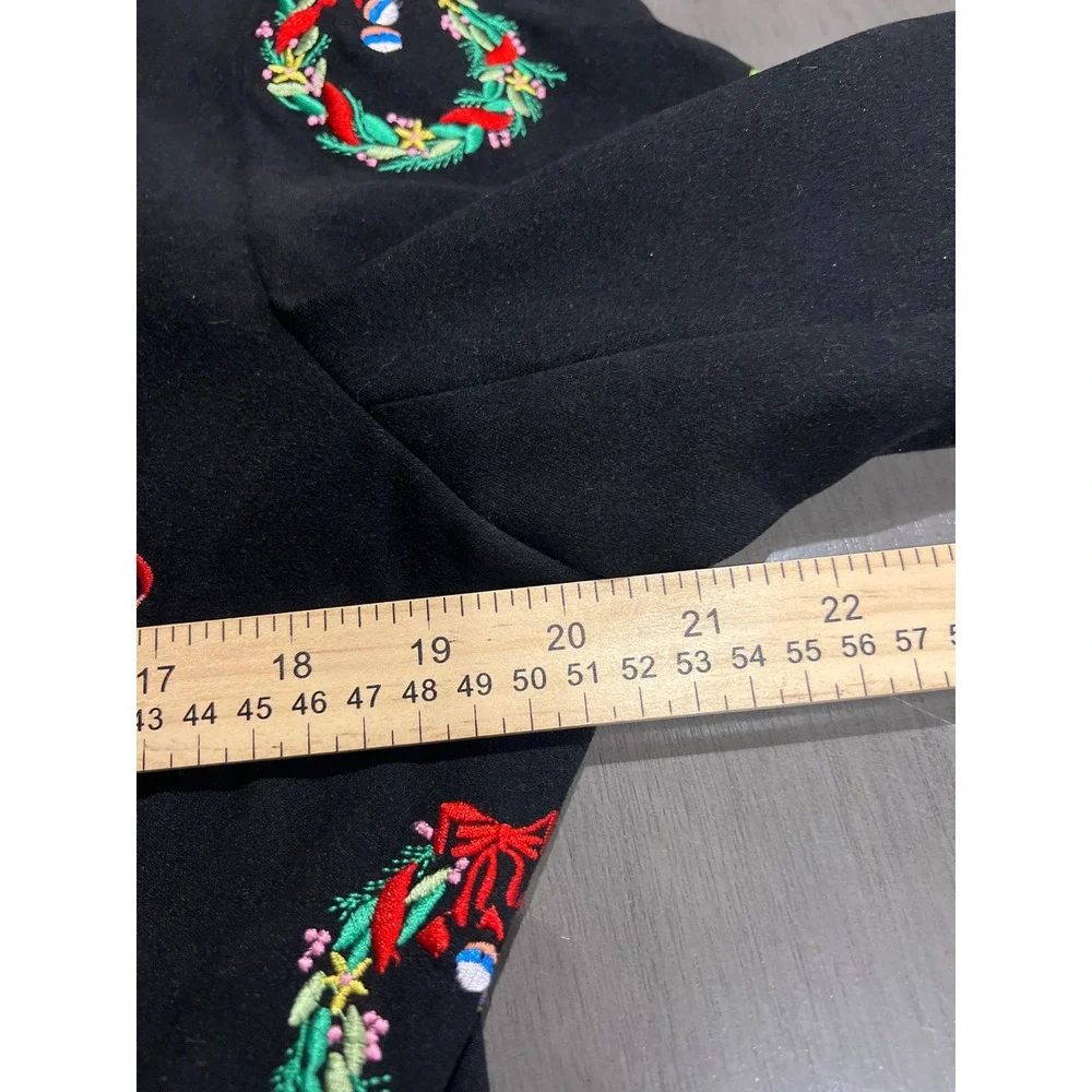 MAK New York Black Suede Feel Embroidered Blazer Jacket Womens Size 14 Christmas - Picture 5 of 7